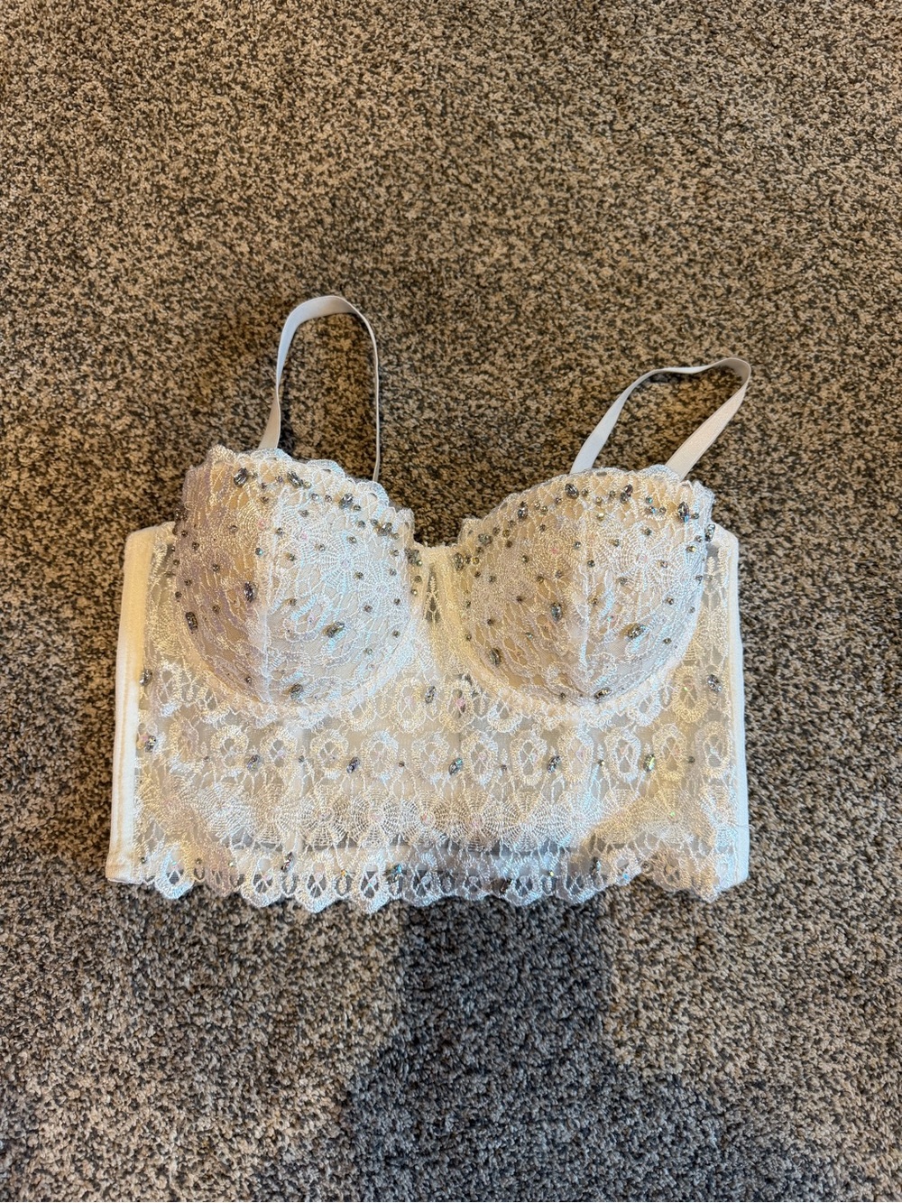 Embellished White Lace Bustier Bra